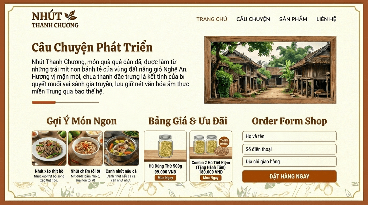 A nostalgic, sepia-toned or warm-lit photograph of a traditional ancient Vietnamese village in Nghe An.